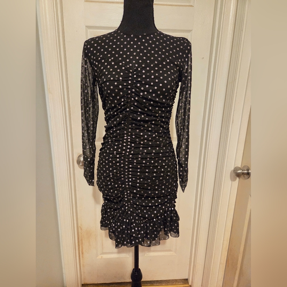 NWT Zara Black and White Polka Dot Long Sleeve Dress